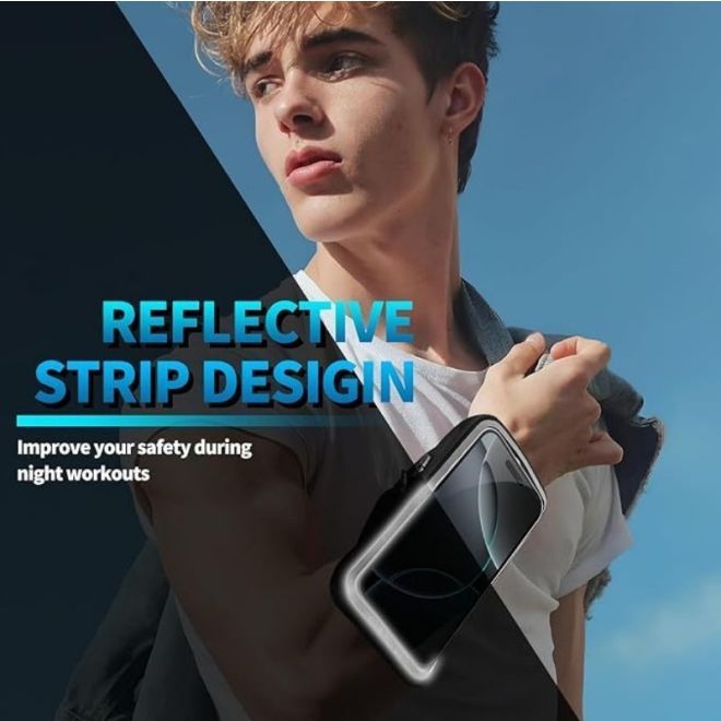 MU Sport – Sport Armband fürs Handgelenk für Smartphone 4.6–6.8 Zoll wasserdicht Touchscreen mit Reflexstreifen – schwarz