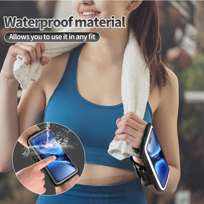 MU Sport – Sport Armband fürs Handgelenk für Smartphone 4.6–6.8 Zoll wasserdicht Touchscreen mit Reflexstreifen – schwarz