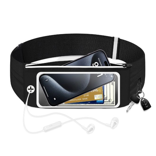 MU Sport – Running belt with phone pocket (up to 6.7 inches), water-repellent, reflective, adjustable, MotionFit Series – black