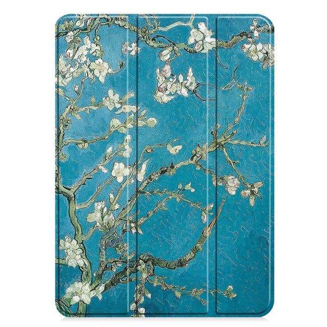 Housse iPad Pro 11 (2025/2024) - Étui en cuir triple rabat - Fleurs blanches