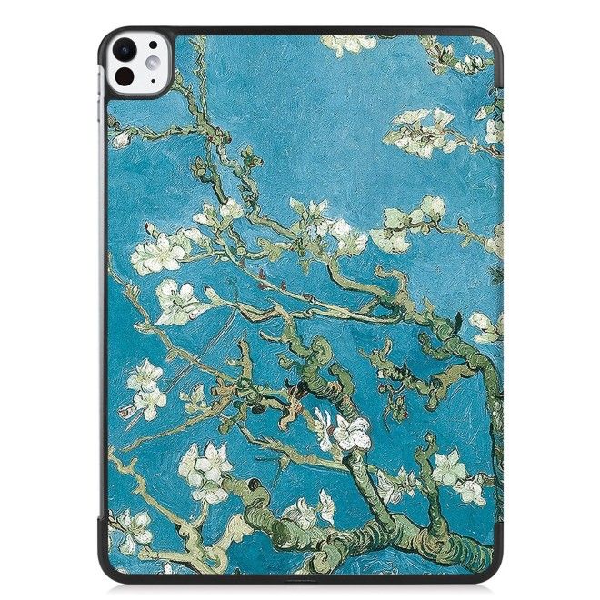 Housse iPad Pro 11 (2025/2024) - Étui en cuir triple rabat - Fleurs blanches
