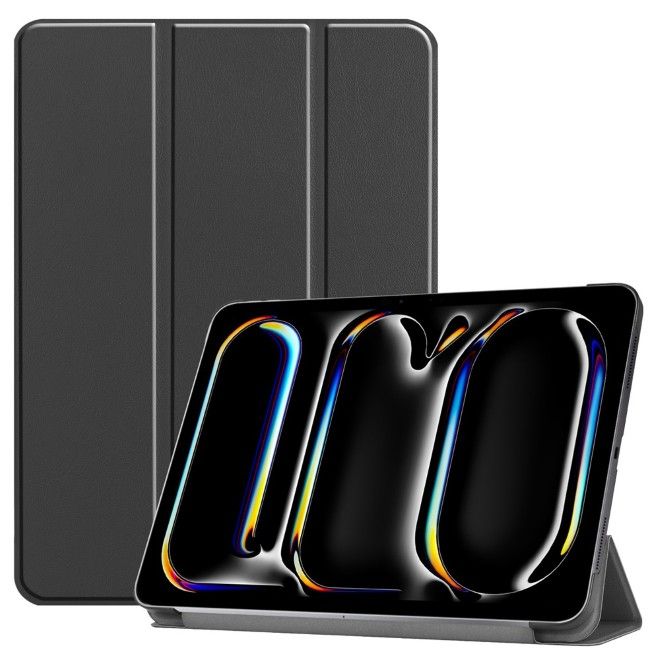 Housse iPad Pro 11 (2025/2024) - Étui portefeuille en cuir pliable en trois - noir