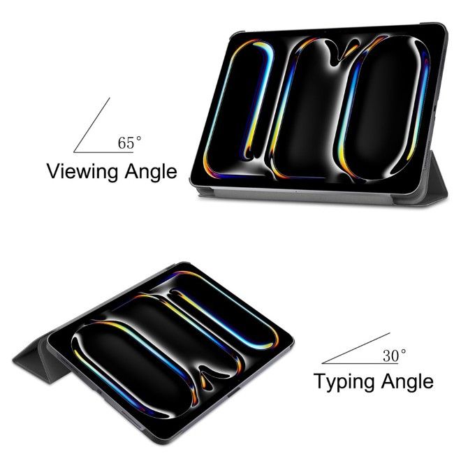 Housse iPad Pro 11 (2025/2024) - Étui portefeuille en cuir pliable en trois - noir