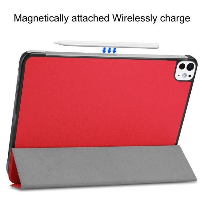 iPad Pro 11 (2025/2024) Case - Tri-Fold Leather Book Cover - Red