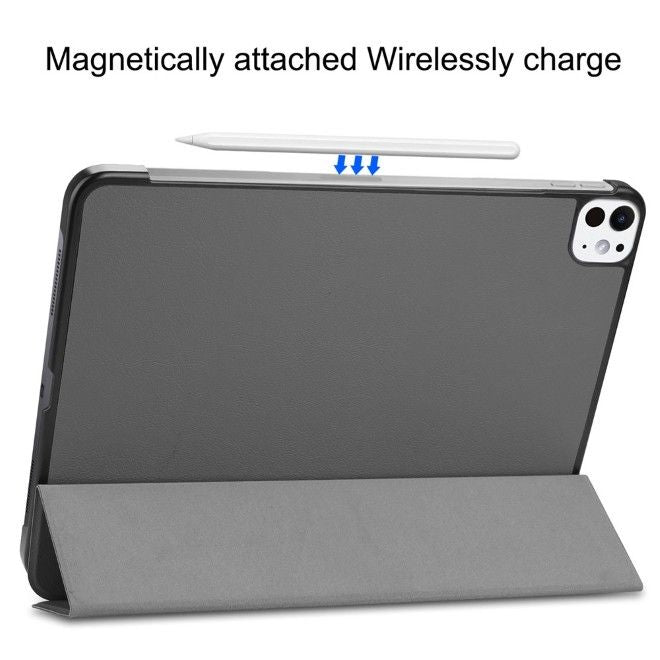 iPad Pro 11 (2025/2024) Hülle - dreifach faltbares Leder Bookcover - grau