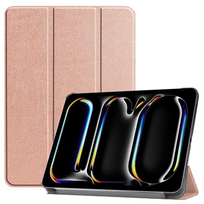 iPad Pro 11 (2025/2024) Case - Tri-fold Leather Smart Cover - Rose Gold