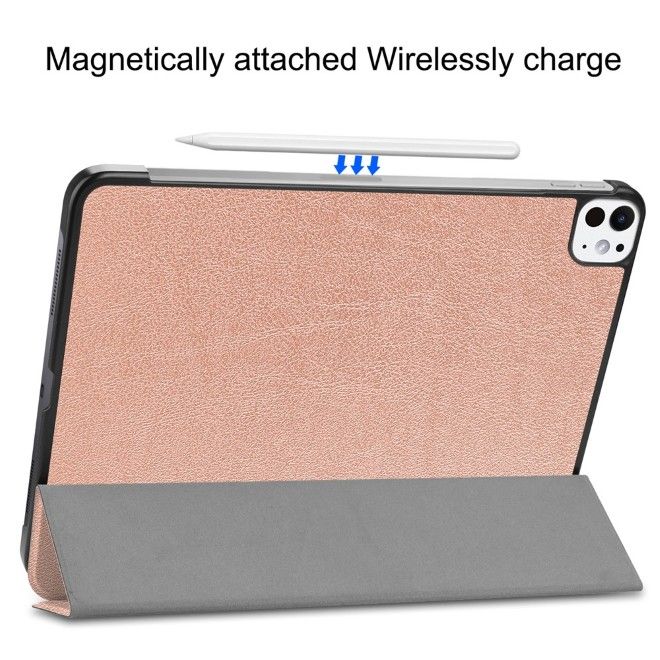iPad Pro 11 (2025/2024) Case - Tri-fold Leather Smart Cover - Rose Gold