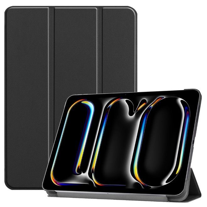 Étui pour iPad Pro 13 (2025/2024) - Housse de protection en cuir pliable en trois parties - noir