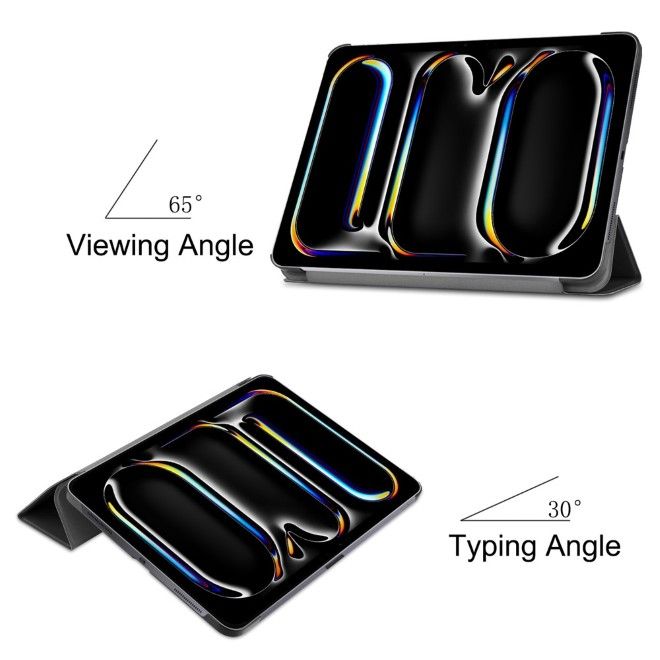 Étui pour iPad Pro 13 (2025/2024) - Housse de protection en cuir pliable en trois parties - noir