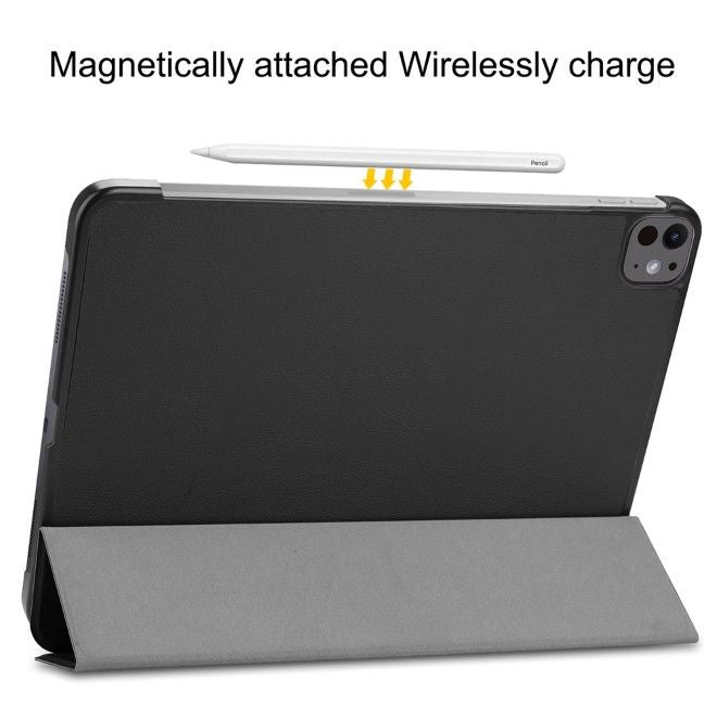 Étui pour iPad Pro 13 (2025/2024) - Housse de protection en cuir pliable en trois parties - noir