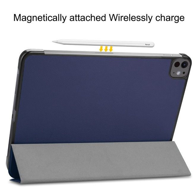 Coque iPad Pro 13 (2025/2024) - Étui portefeuille en cuir pliable en trois volets - bleu