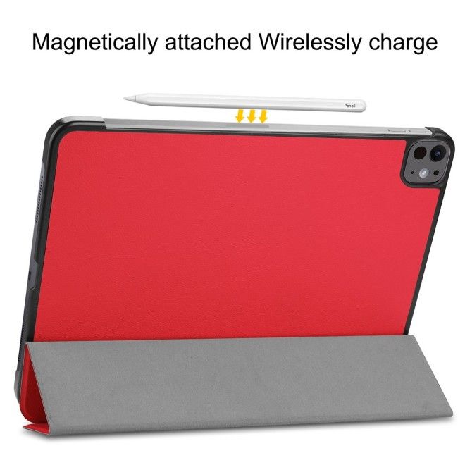 Étui iPad Pro 13 (2025/2024) - Housse en cuir pliable en trois parties - rouge