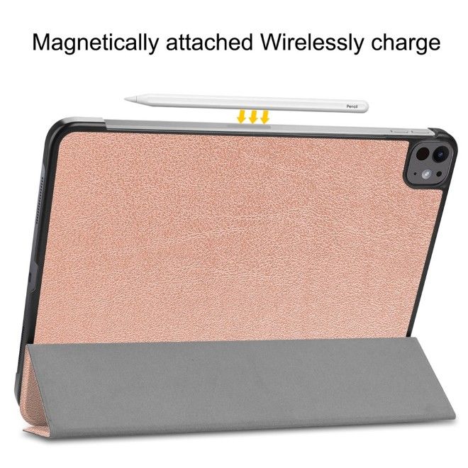 iPad Pro 13 (2025/2024) Case - Tri-fold Leather Book Cover - Rose Gold