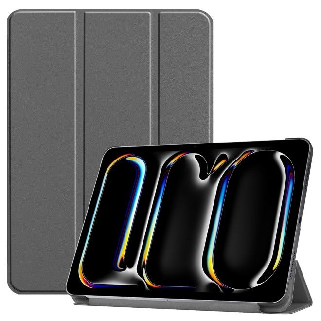 iPad Pro 13 (2025/2024) Case - Tri-Fold Leather Book Cover - Grey