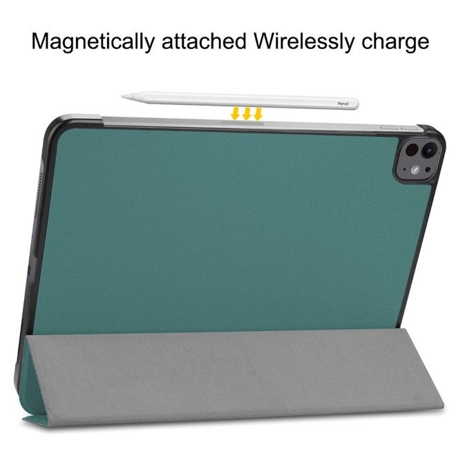 Housse pour iPad Pro 13 (2025/2024) - étui folio en cuir à triple pliage - vert