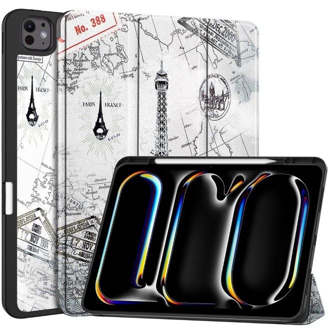 iPad Pro 13 (2025/2024) Hülle - Dreifach faltbares Case aus Leder - Eiffelturm