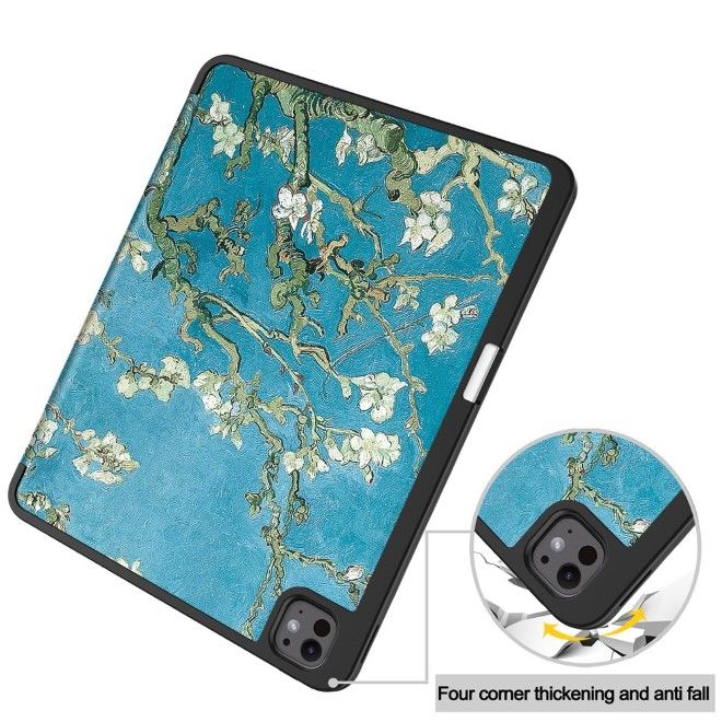 Coque iPad Pro 13 (2025/2024) - Étui pliable en cuir - Fleurs blanches