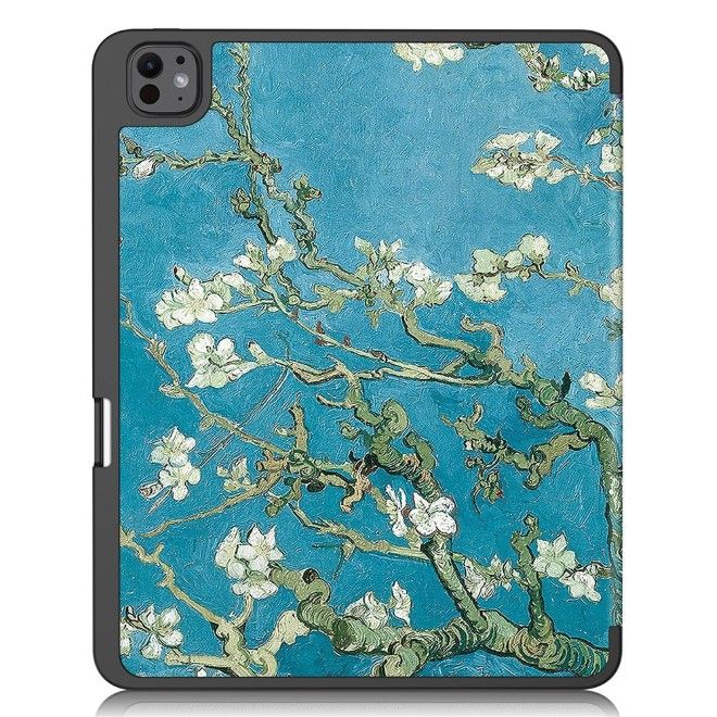 Coque iPad Pro 13 (2025/2024) - Étui pliable en cuir - Fleurs blanches