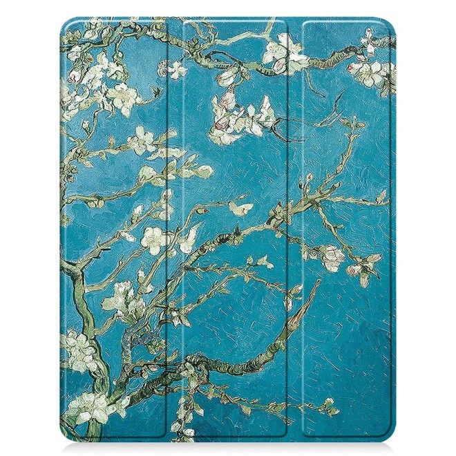Coque iPad Pro 13 (2025/2024) - Étui pliable en cuir - Fleurs blanches