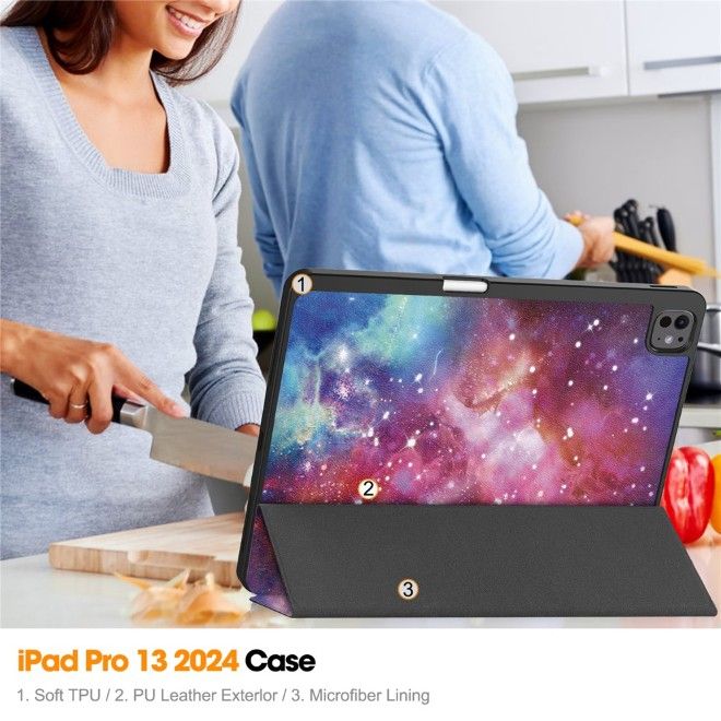 Coque pour iPad Pro 13 (2025/2024) - Étui pliable en cuir - Galaxie