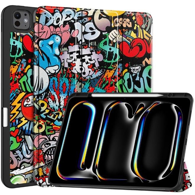 iPad Pro 13 (2025/2024) Case - Triple Foldable Leather Case - Graffiti