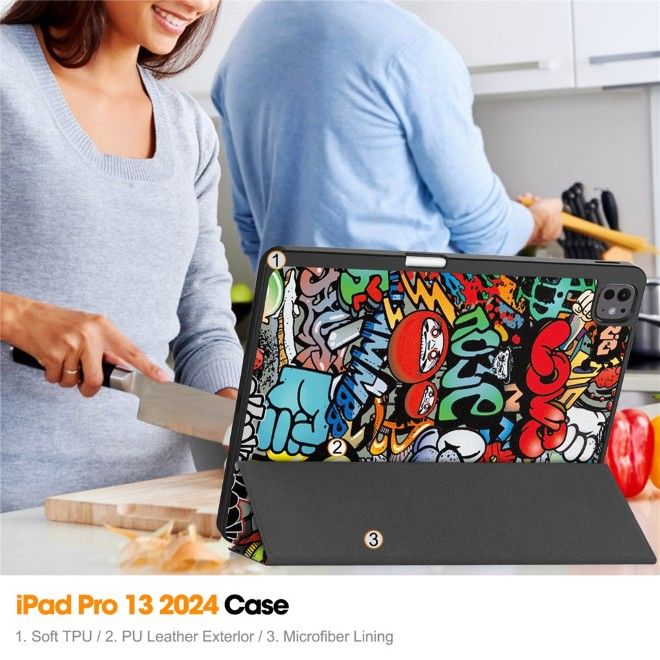 iPad Pro 13 (2025/2024) Case - Triple Foldable Leather Case - Graffiti