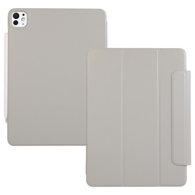 iPad Pro 11 (2025/2024) Case - Magnetic Leather Book Cover - Magnetic Trifold Series - Grey