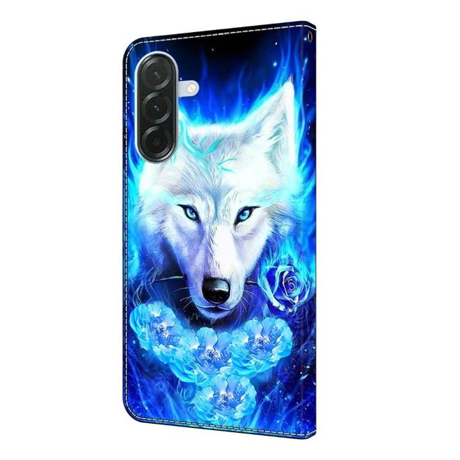 Samsung Galaxy A37 Handy Hülle - Leder Bookcover Image Series - weisser Wolf