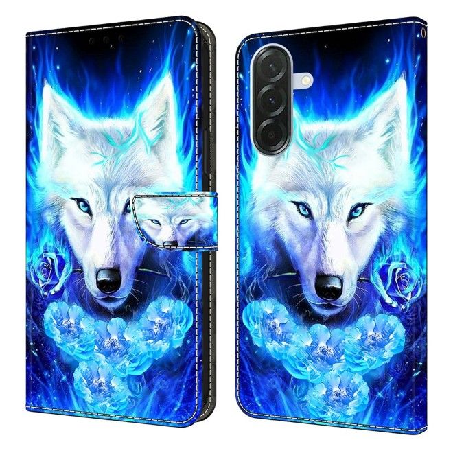 Samsung Galaxy A57 Handy Hülle - Leder Bookcover Image Series - weisser Wolf