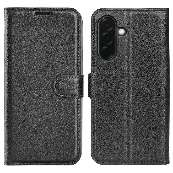 Amorus - Samsung Galaxy A37 Hülle - Leder Bookcover mit Litchitextur - schwarz