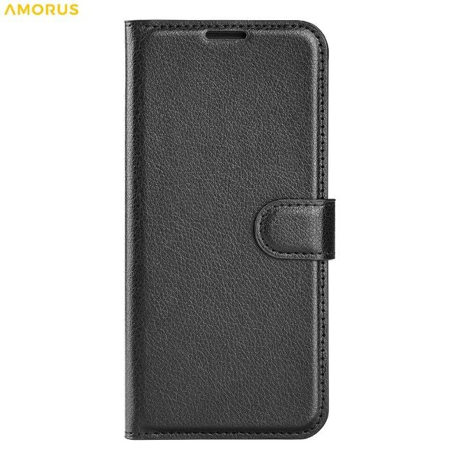 Amorus - Samsung Galaxy A37 Hülle - Leder Bookcover mit Litchitextur - schwarz