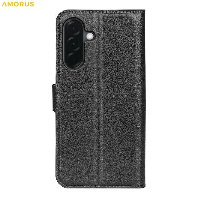 Amorus - Samsung Galaxy A37 Hülle - Leder Bookcover mit Litchitextur - schwarz