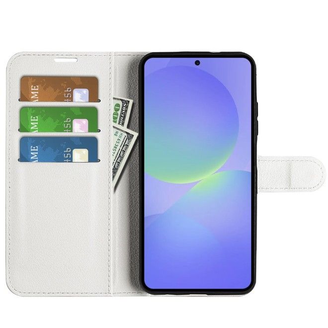 Amorus - Samsung Galaxy A37 Hülle - Leder Bookcover mit Litchitextur - weiss