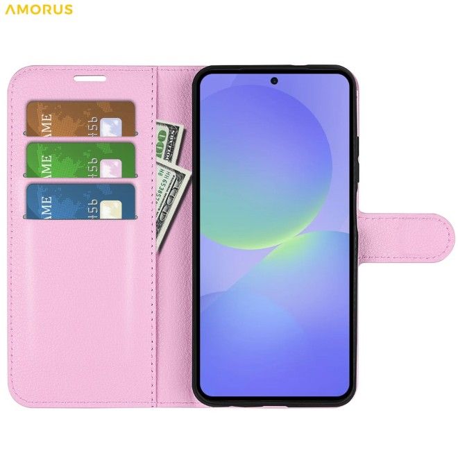 Amorus - Samsung Galaxy A37 Hülle - Leder Bookcover mit Litchitextur - pink