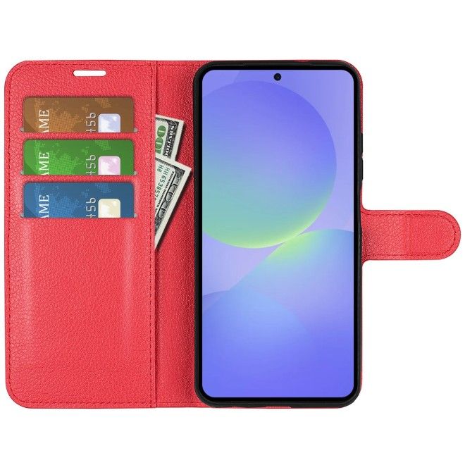 Amorus - Coque Samsung Galaxy A37 - Étui portefeuille en cuir texturé litchi - Rouge