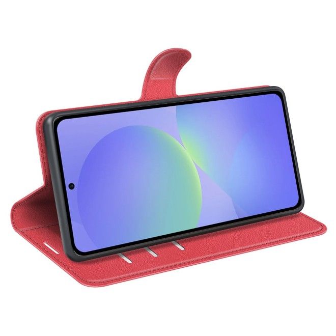 Amorus - Coque Samsung Galaxy A37 - Étui portefeuille en cuir texturé litchi - Rouge