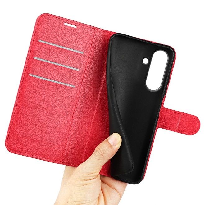 Amorus - Coque Samsung Galaxy A37 - Étui portefeuille en cuir texturé litchi - Rouge