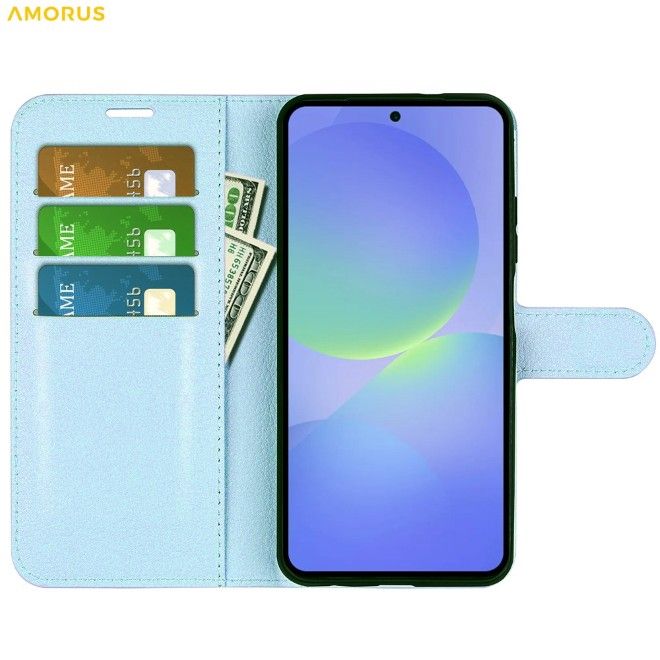 Amorus - Samsung Galaxy A37 Hülle - Leder Bookcover mit Litchitextur - blau