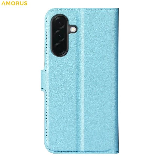 Amorus - Samsung Galaxy A37 Hülle - Leder Bookcover mit Litchitextur - blau