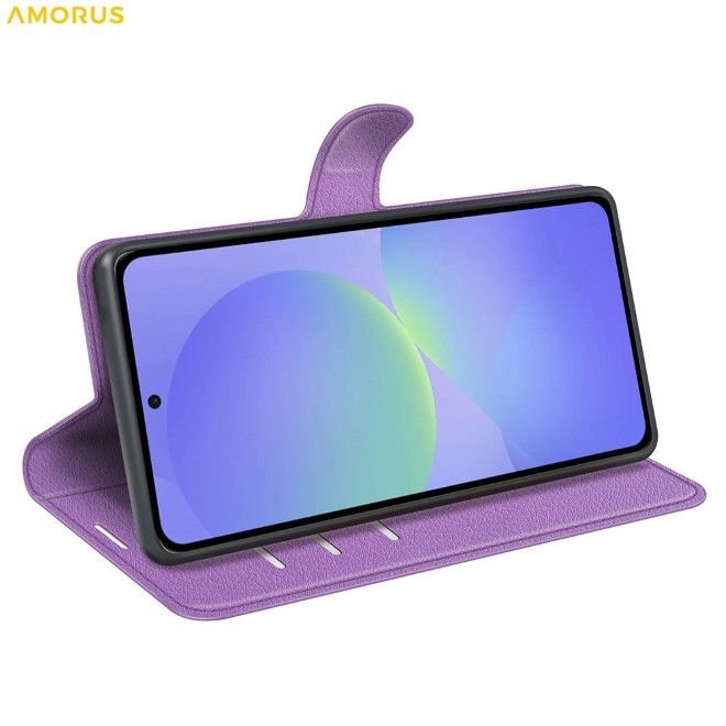 Amorus - Samsung Galaxy A37 Hülle - Leder Bookcover mit Litchitextur - purpur