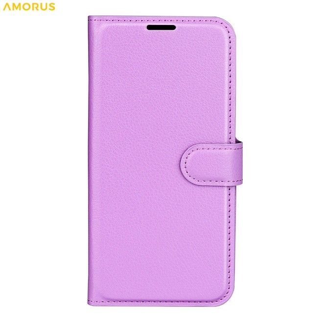 Amorus - Samsung Galaxy A37 Hülle - Leder Bookcover mit Litchitextur - purpur