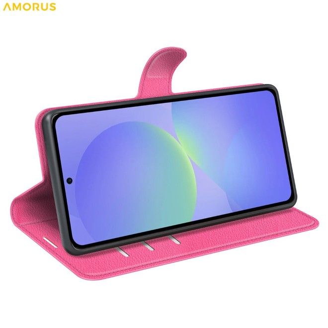 Amorus - Coque Samsung Galaxy A37 - Étui portefeuille en cuir texturé litchi - rose