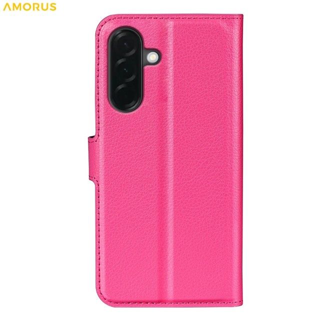 Amorus - Coque Samsung Galaxy A37 - Étui portefeuille en cuir texturé litchi - rose