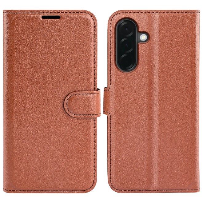 Amorus - Samsung Galaxy A37 Hülle - Leder Bookcover mit Litchitextur - braun