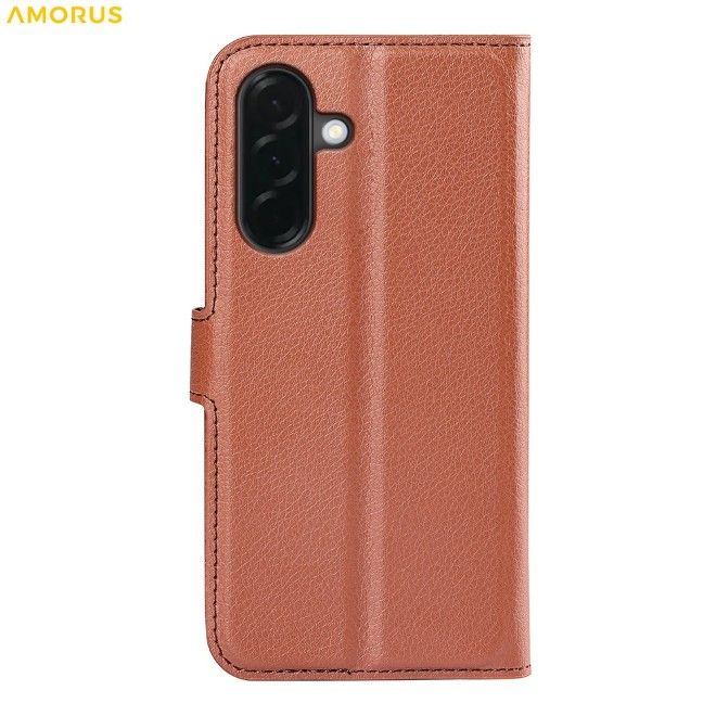 Amorus - Samsung Galaxy A37 Hülle - Leder Bookcover mit Litchitextur - braun