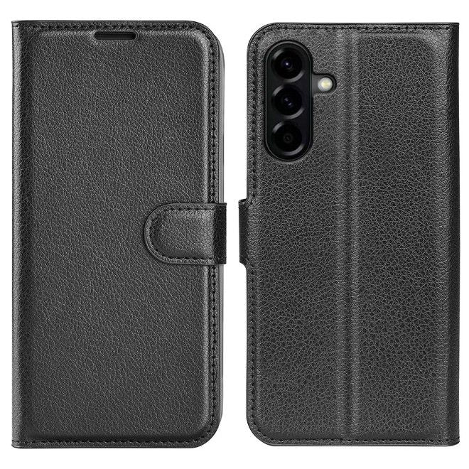 Amorus - Samsung Galaxy A57 Hülle - Leder Bookcover mit Litchitextur - schwarz