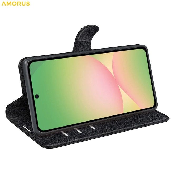 Amorus - Samsung Galaxy A57 Hülle - Leder Bookcover mit Litchitextur - schwarz