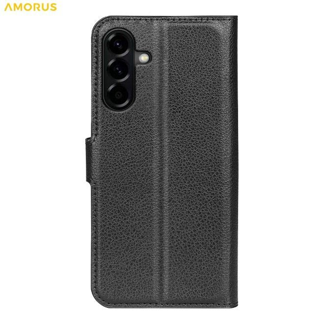 Amorus - Samsung Galaxy A57 Hülle - Leder Bookcover mit Litchitextur - schwarz