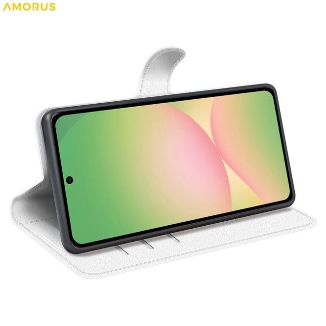 Amorus - Samsung Galaxy A57 Hülle - Leder Bookcover mit Litchitextur - weiss
