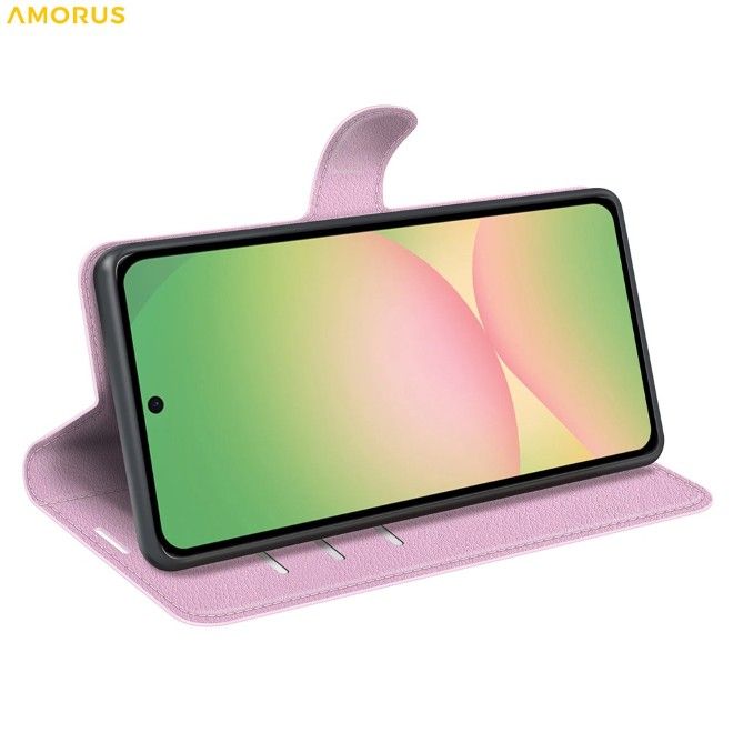 Amorus - Samsung Galaxy A57 Hülle - Leder Bookcover mit Litchitextur - pink